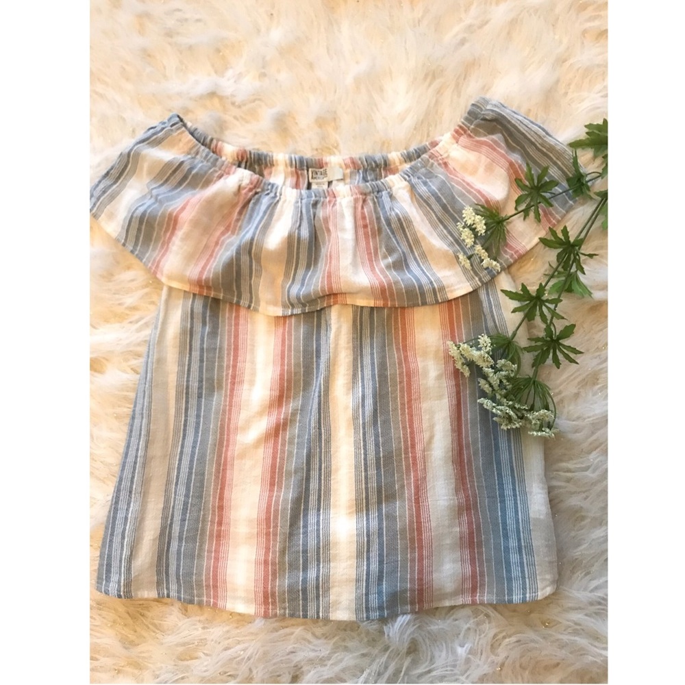 “Vintage America Blue” off the shoulder Blouse
